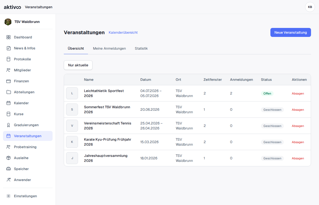 Veranstaltungen – Übersicht (Admin)
