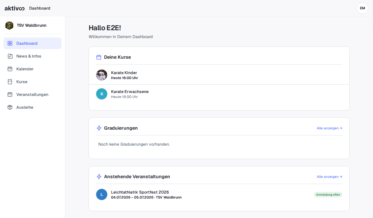 Dashboard mit Mitglieder-Navigation