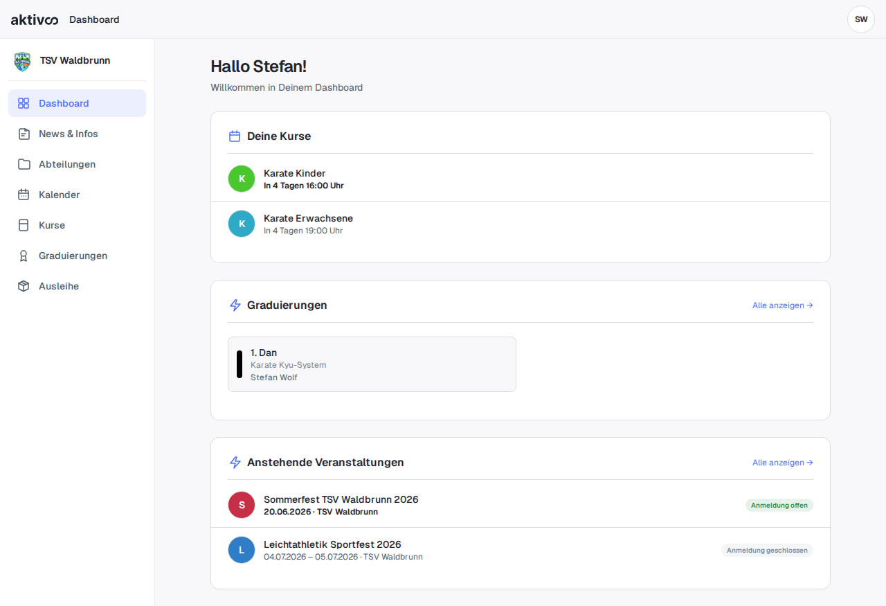 Dashboard mit Trainer-Navigation